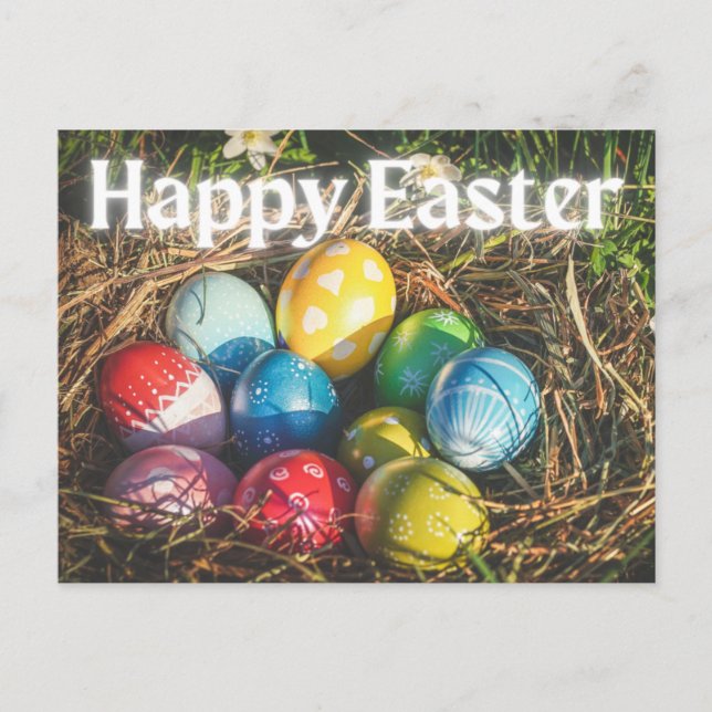 Postal Huevos coloridos Happy Easter Postcard (Anverso)