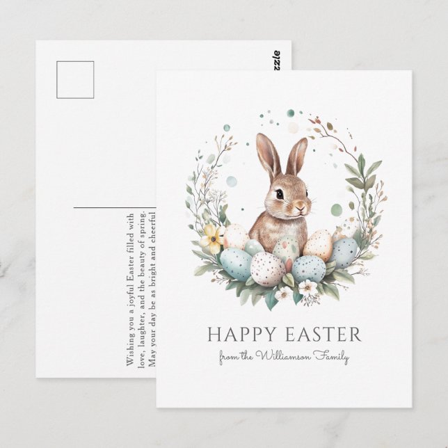 Postal Huevos de conejo lindo Garland Wreath Semana Santa (Anverso / Reverso)