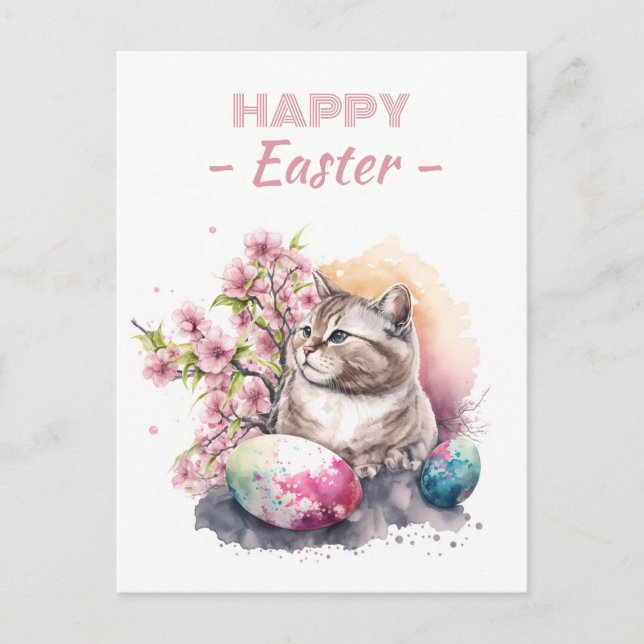 Postal Huevos de gatos y flores de cerezo en agua de Pasc (Anverso)