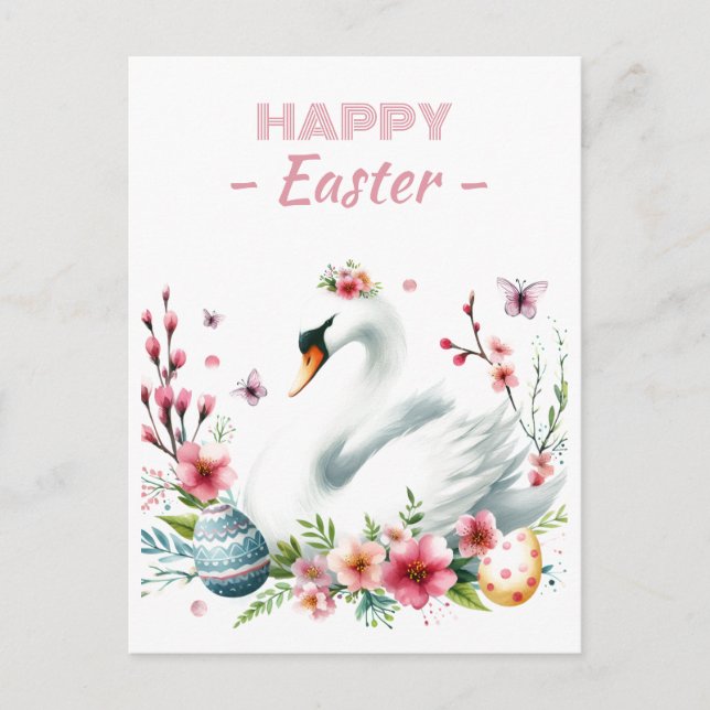 Postal Huevos de Pascua acuarela Florecimiento de cerezo (Anverso)