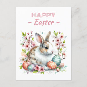 Postal Huevos de Pascua acuarela Rabbit cerezos florecien