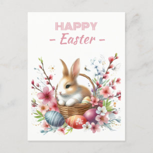 Postal Huevos de Pascua acuarela Rabbit cerezos florecien
