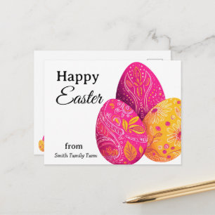 Postal Huevos de Pascua brillantes en rosa y amarillo