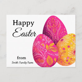 Postal Huevos de Pascua brillantes en rosa y amarillo