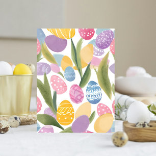 Postal Huevos de Pascua coloridos   Color de agua de boni