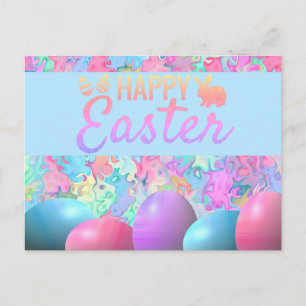 Postal Huevos de Pascua Coloridos Felices sobre Fondo de