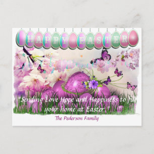 Postal Huevos de Pascua Coloridos Flores de Jardín de Pri
