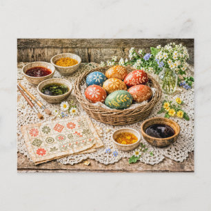 Postal Huevos de Pascua decorados tradicionalmente con ti
