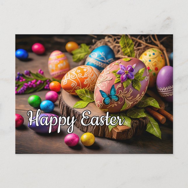 Postal Huevos de Pascua Decorativos Festivos Hermosos (Anverso)
