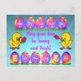 Postal Huevos de Pascua Feliz y Soleado Saludo Pollo y Tu