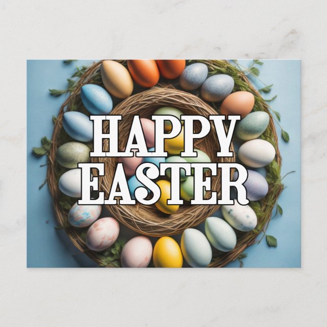 Postal Huevos de Pascua Lindos & Collage Floral (Anverso)
