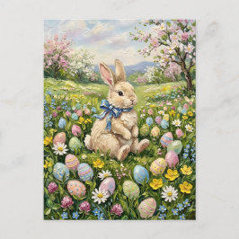 Postal Huevos de Pascua y conejos inspiradores de primave