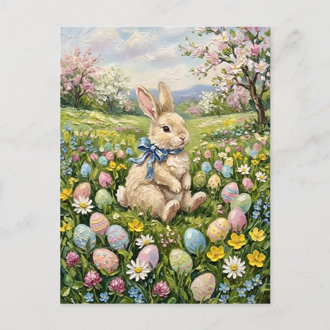 Postal Huevos de Pascua y conejos inspiradores de primave (Anverso)