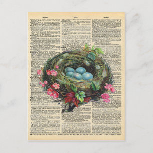 Postal Huevos de Robin azul en el arte de un diccionario 