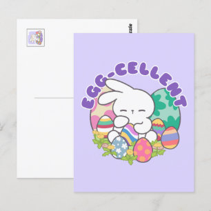 Postal Huevos de Semana Santa y Conejo Sonriente - Primav