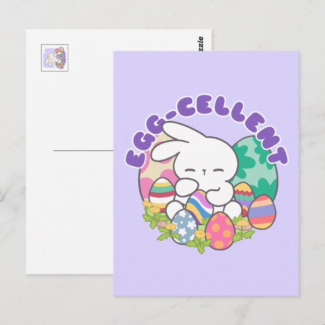 Postal Huevos de Semana Santa y Conejo Sonriente - Primav (Anverso / Reverso)