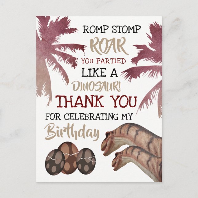 Postal Huevos Dinos, cumpleaños de dinosaurios infantiles (Anverso)