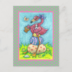 POSTAL HUEVOS ORIENTALES Y FLAMINGO DE ROSA DE BEBÉ CUTID