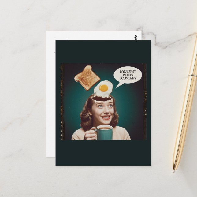 Postal Huevos para el desayuno en esta economía Mujer Ret (Anverso/Reverso In Situ)