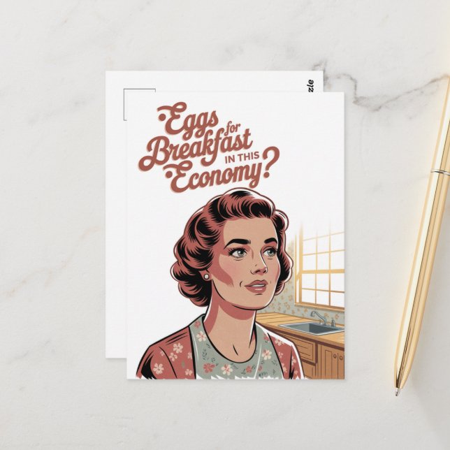 Postal Huevos para el desayuno en esta economía Mujer Ret (Anverso/Reverso In Situ)