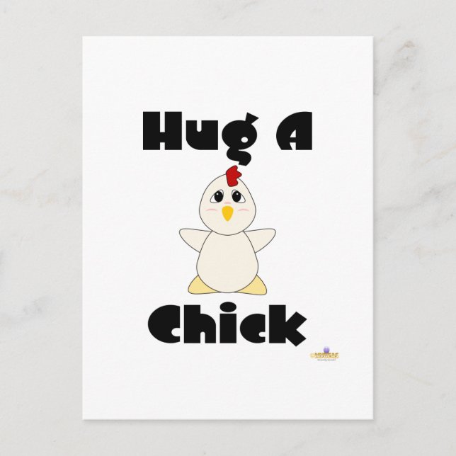 Postal Hugable Pollo Blanco Abrazo Una Patata (Anverso)