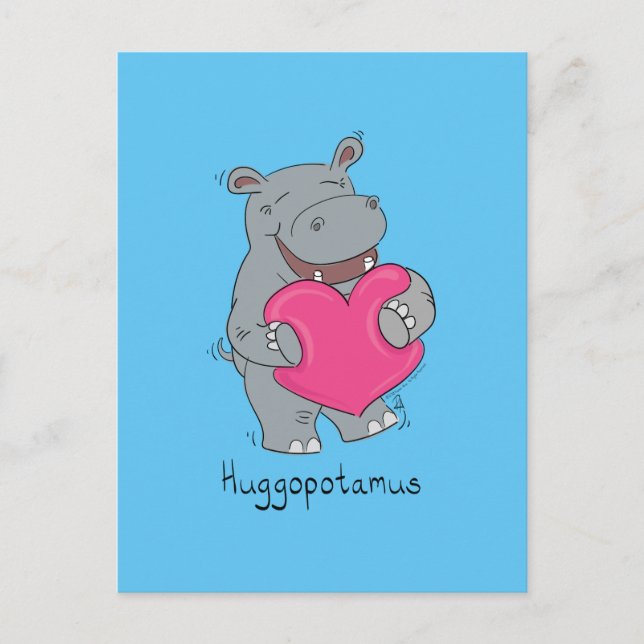 Postal Huggopotamo El día de San Valentín Hippo Postcard  (Anverso)