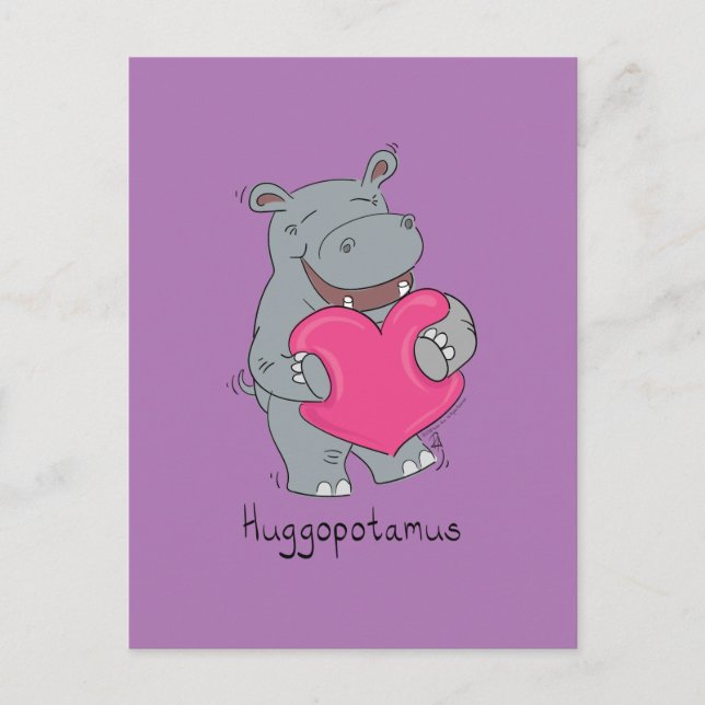 Postal Huggopotamo El día de San Valentín Hippo Postcard  (Anverso)