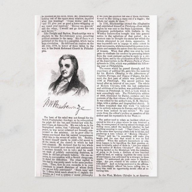 Postal Hugh Henry Brackenridge (Anverso)