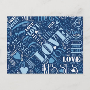 Postal Hugs and Kisses Word Cloud Blue ID286