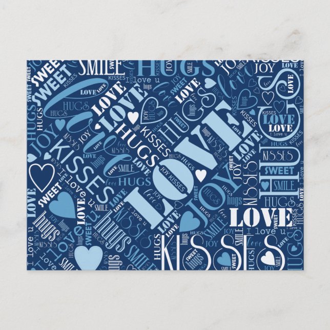 Postal Hugs and Kisses Word Cloud Blue ID286 (Anverso)