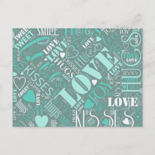 Postal Hugs and Kisses Word Cloud ID286 Verde azulado