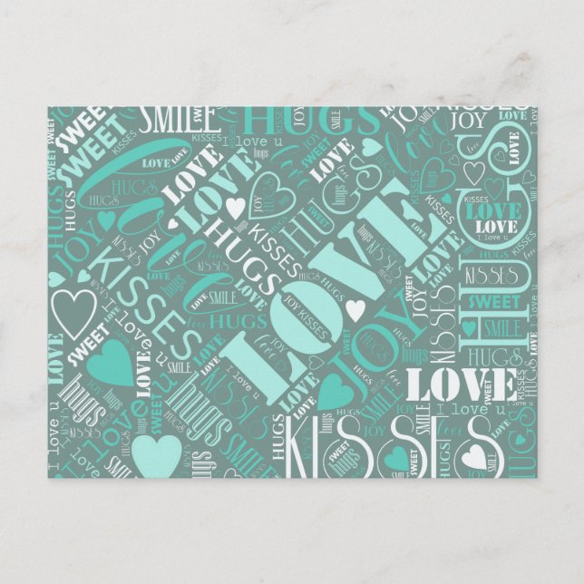Postal Hugs and Kisses Word Cloud ID286 Verde azulado (Anverso)