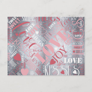Postal Hugs and Kisses Word Cloud Pink/Silver ID286