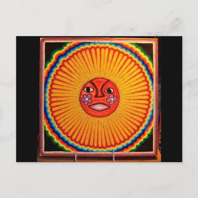 Postal Huichol String Art Sun Arte Folclórico Mexicano (Anverso)