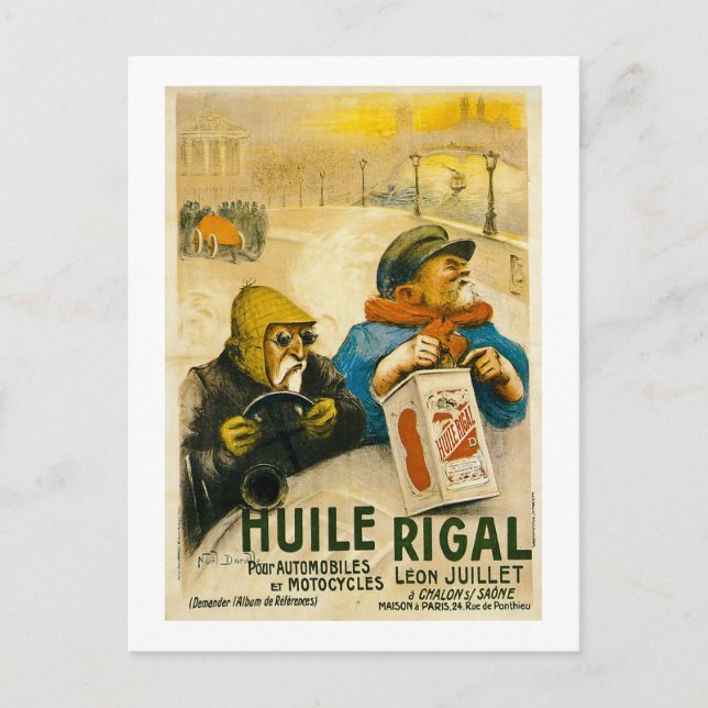 Postal Huile Rigal - Antiguo anuncio francés de autos (Anverso)