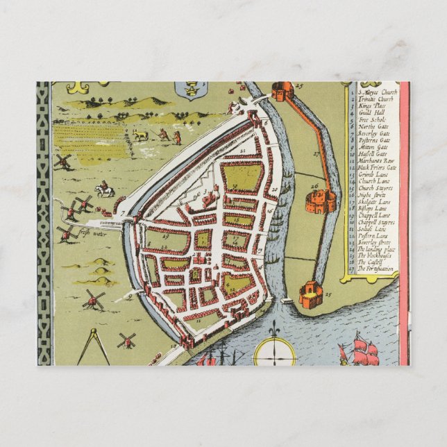 Postal Hull, detalle del mapa de las Ridings del Norte y  (Anverso)