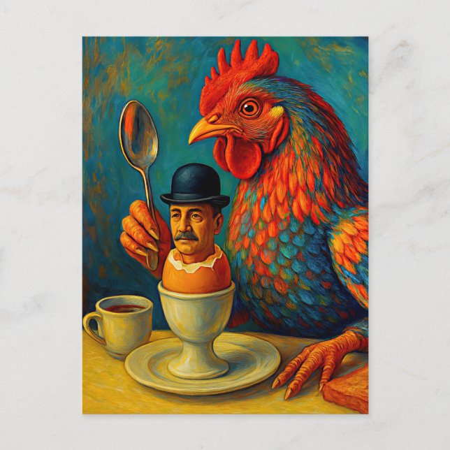 Postal Humano endurecido - Juego sucio en el desayuno (Anverso)