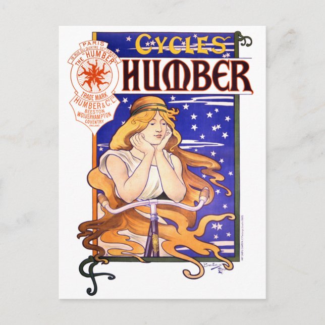 Postal Humber Cycles 1890 Poster de publicidad de época (Anverso)