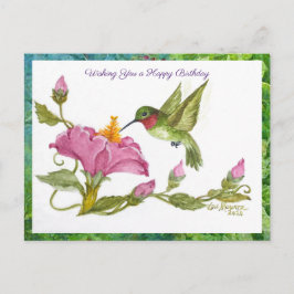 Postal Hummingbird con flores vírgenes