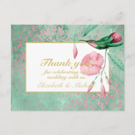 Postal Hummingbird Floral Indulgente Mint Pink