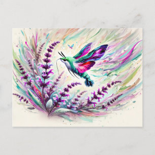 Postal Hummingbird Hawk-Moth con salvia en pintura de ace