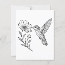 Hummingbird Line Art con detalle con Flor salvaje