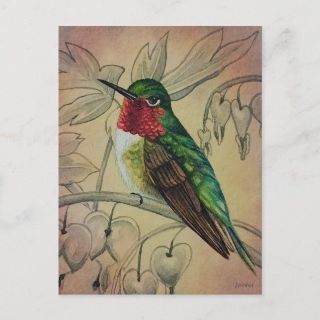 Postal Hummingbird No. 4 Watercolor Art (Anverso)
