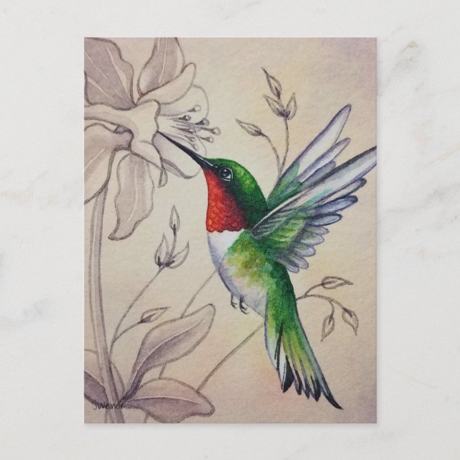 Postal Hummingbird No. 6 Watercolor Art (Anverso)