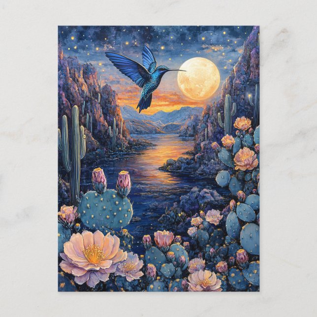 Postal Hummingbird Scene Southwestern Night (Anverso)