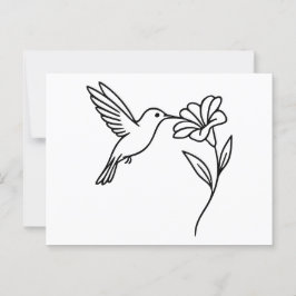Postal Hummingbird y Flor - Minimalista arte de la Línea 