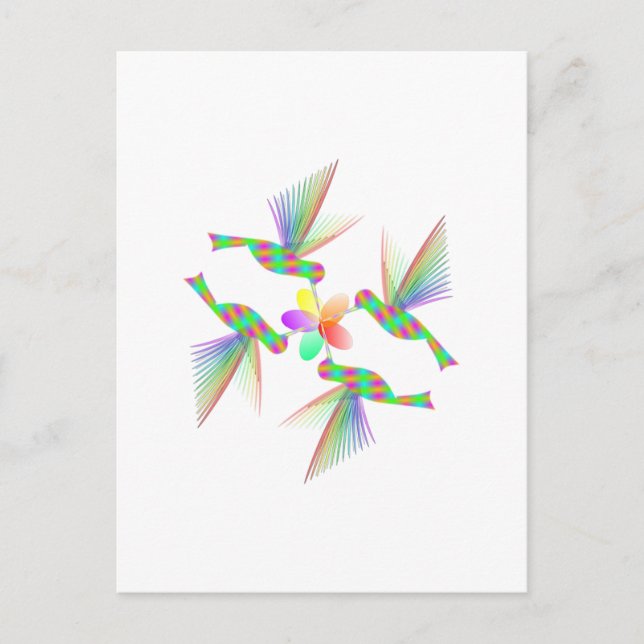 Postal Hummingbirds Besando una flor (Anverso)