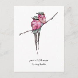 Postal Hummingbirds de cola larga y rosa pensando en ti