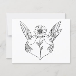 Postal Hummingbirds en forma cardíaca con arte en línea d