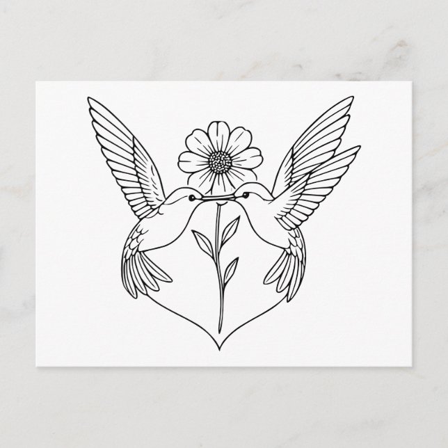 Postal Hummingbirds en forma cardíaca con arte en línea d (Anverso)